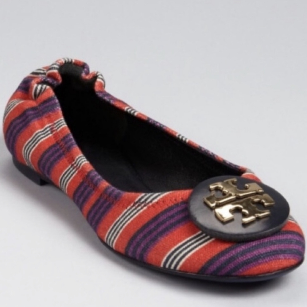 Tory Burch Logo Stripe Ballet Flats 5.5